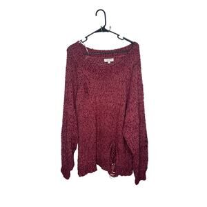 Umgee Distressed Sweater 1XL Red Cozy